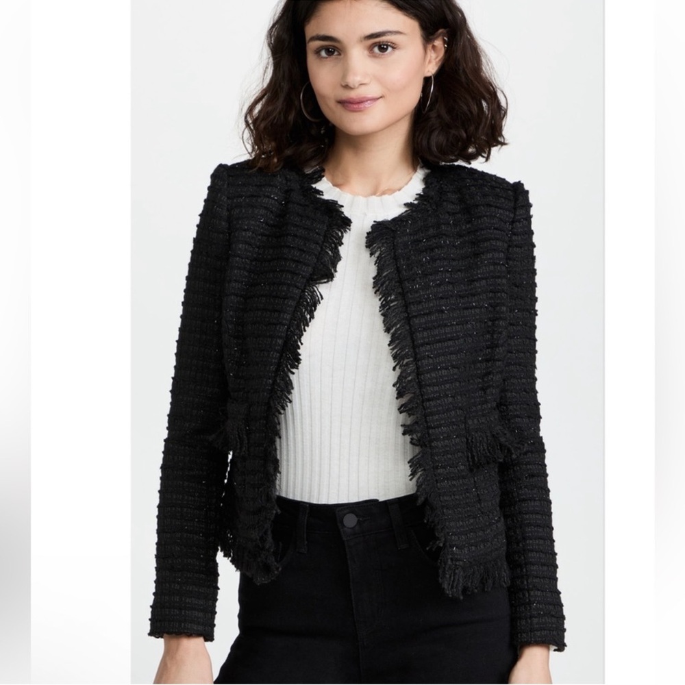 L'Agence Angelina Black Tweed Fringed Jacket NWT